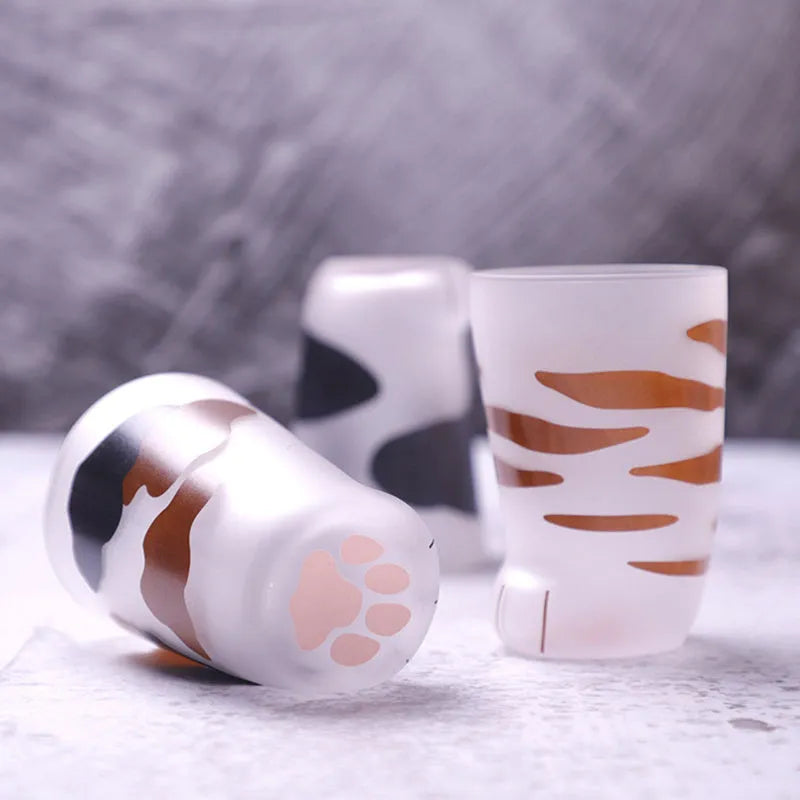 300ml cat paw glass mug with frosted texture for coffee, milk, espresso, and latte