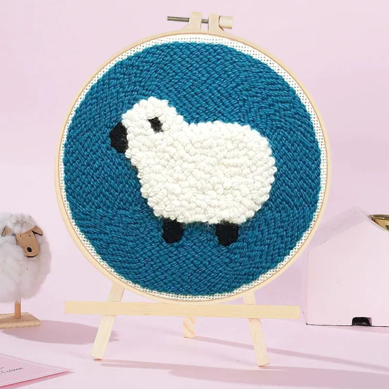 Chinese-style white poke embroidery string art kit with embroidery frame.
