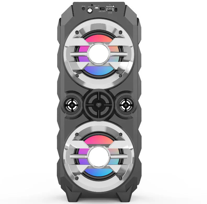 Portable Bluetooth speaker with colour lights and extendable pull rod in blue, red, or silver grey