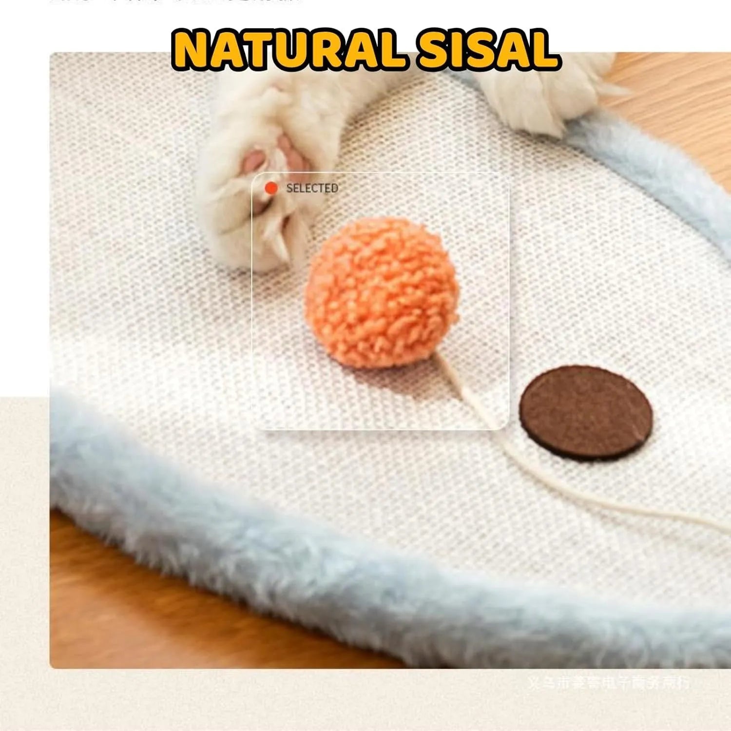 White cat scratching mat with sleeping cat design, natural sisal surface, wall mounted, 41cm by 21cm