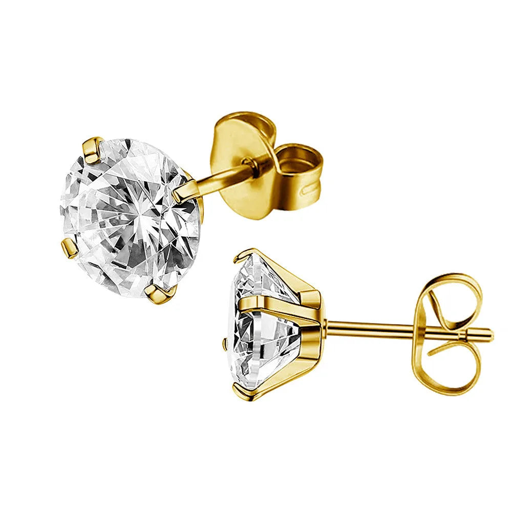 Titanium steel geometric zircon stud earrings in stainless steel with hypoallergenic properties and 2-8mm size options.
