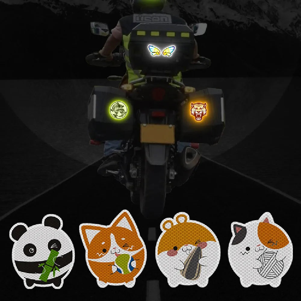 Pair of reflective warning stickers with diamond film, measuring 9cm by 5cm, showing Dragon Totem design for vehicle application