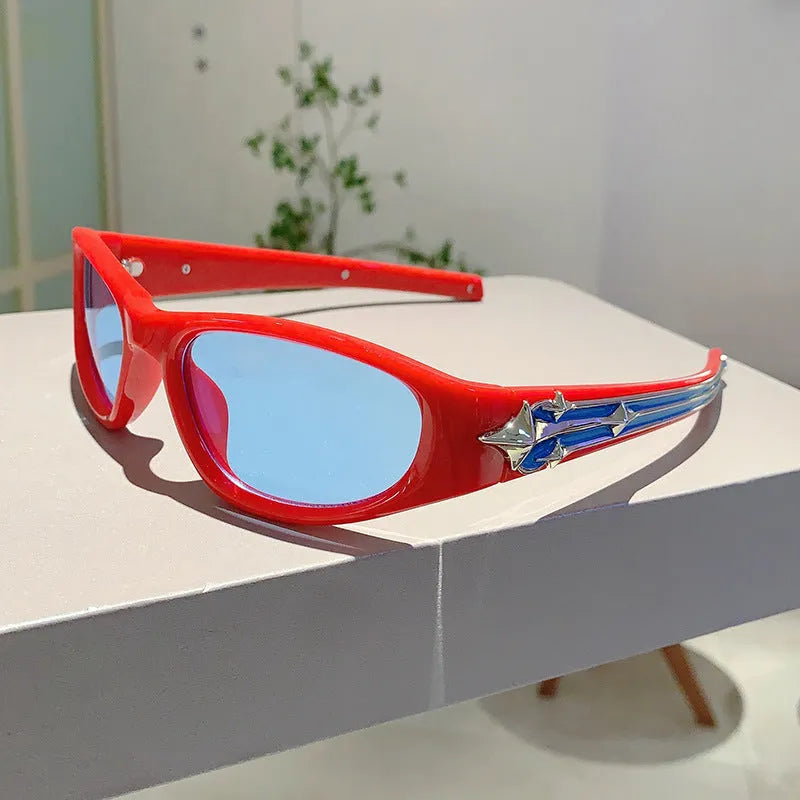 Outdoor sports windproof sunglasses with black frame and blue lens, Category 3 protection
