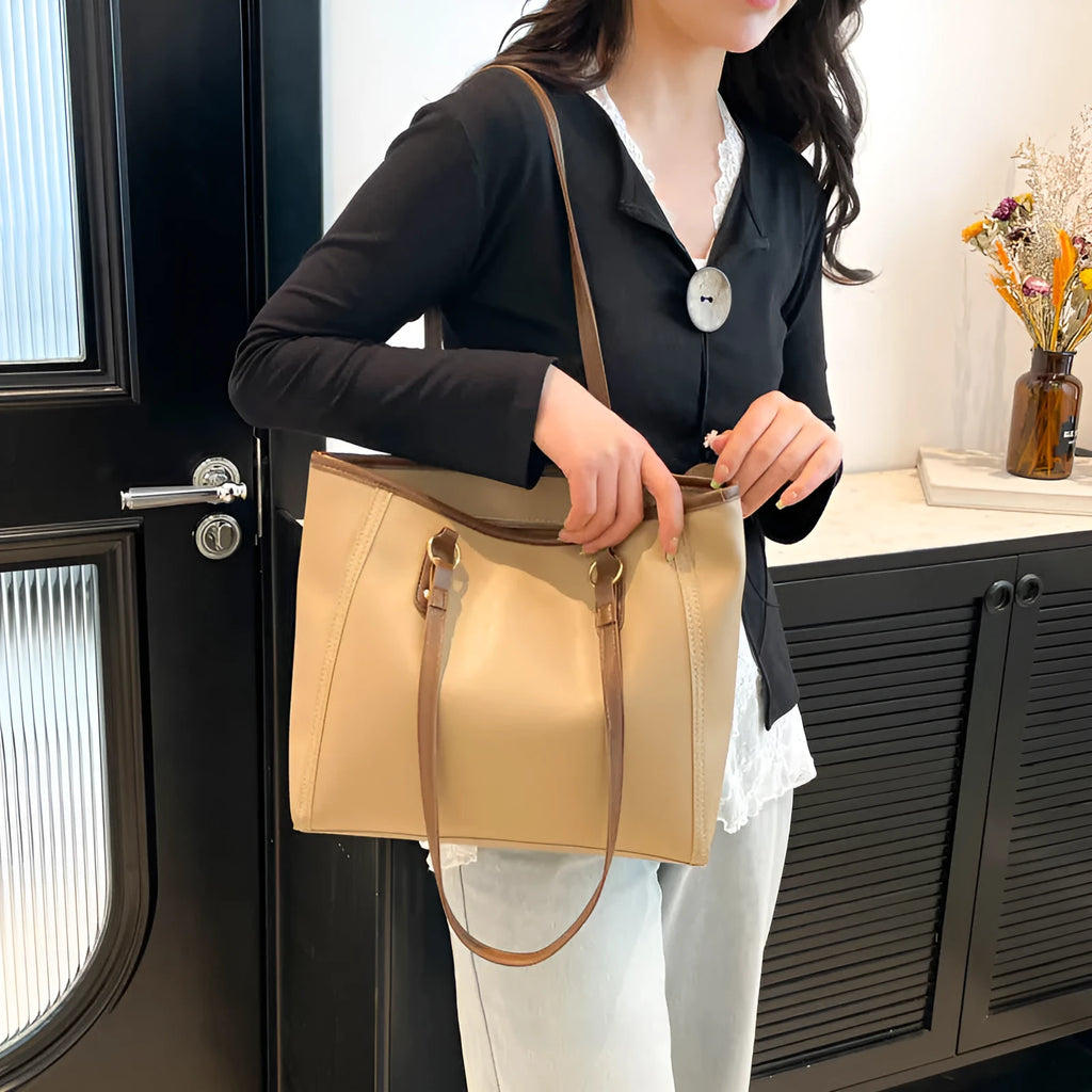 Large capacity PU tote bag with urban simplicity style and internal phone and file compartments