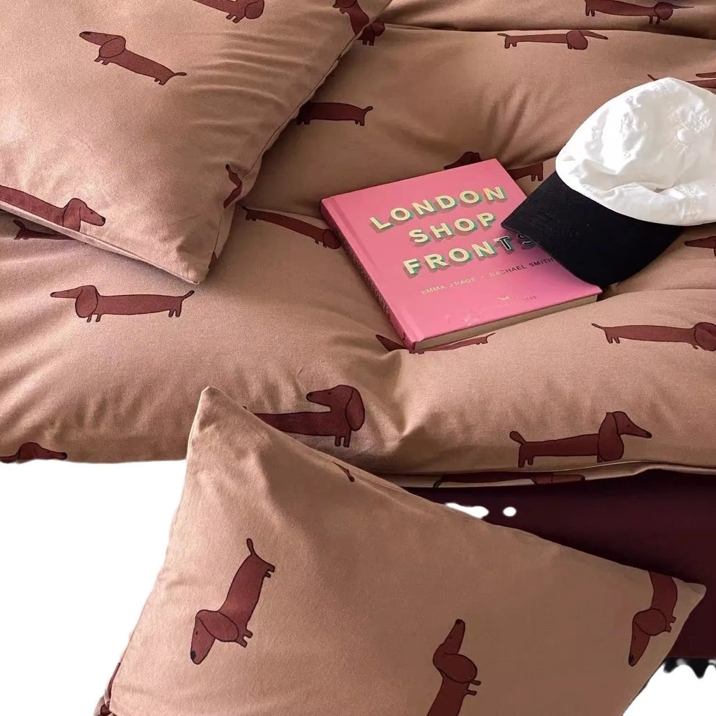 Pure cotton printed bedding set with quilt cover, sheet, and two 48x74cm pillowcases in 1.5m to 2.0m sizes