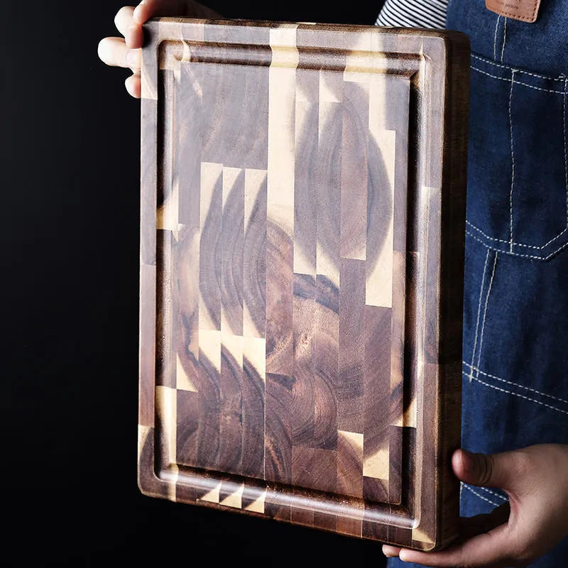 Brown solid wood cutting board with 3cm thickness for kitchen food preparation tasks