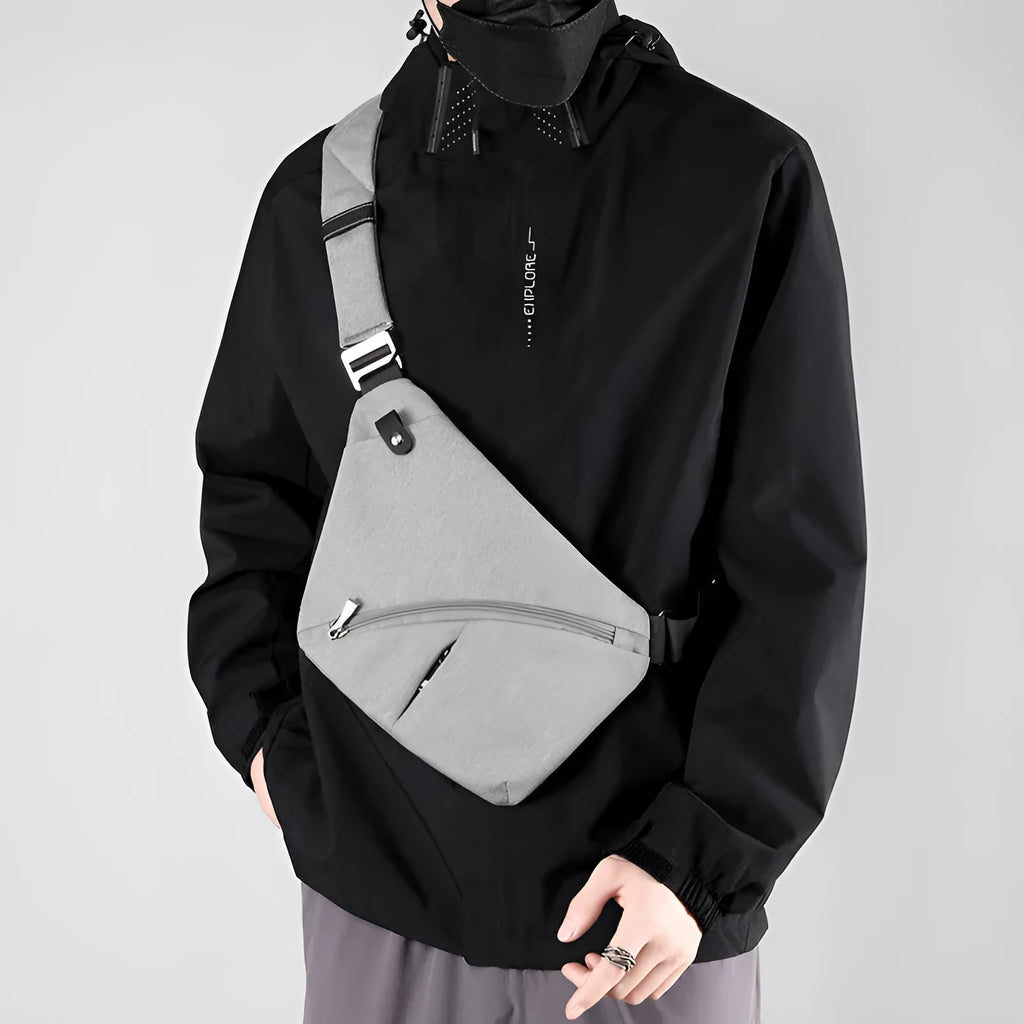 Men's grey Oxford cloth one-shoulder chest bag with urban design and letter print accents