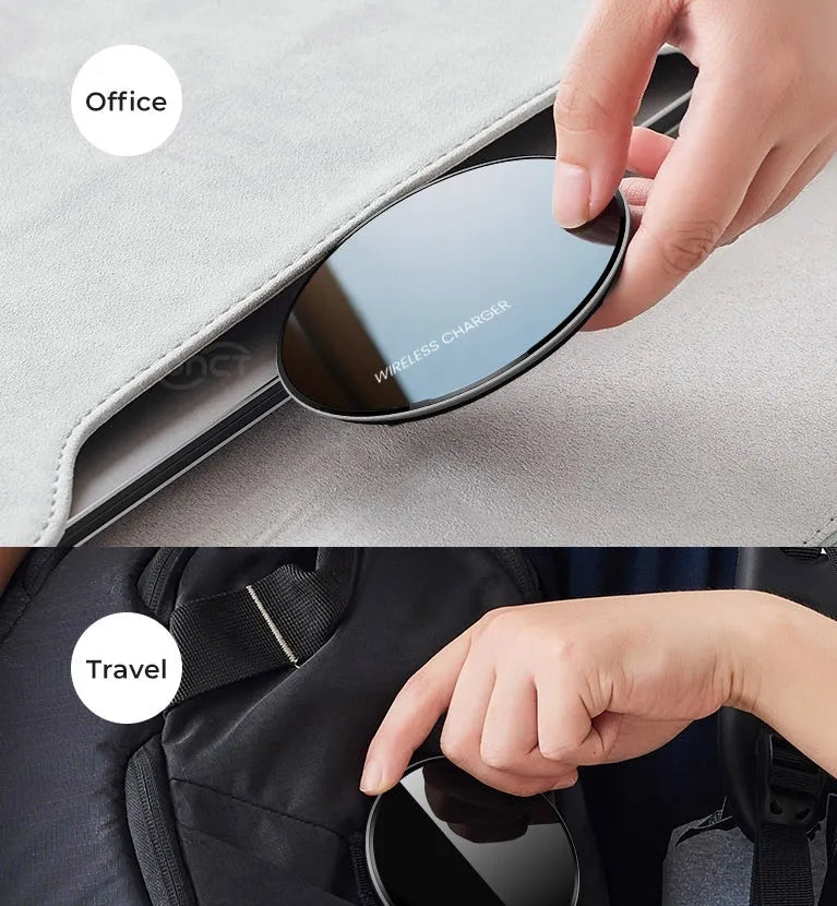 Black 15W QI wireless charger with foreign object detection for charging through phone cases
