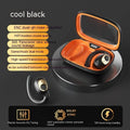 Bluetooth sports headset with ear hook, digital display, black or ivory white, silicone plastic.
