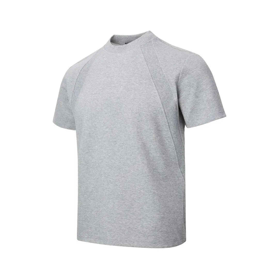 Air layer stitching short sleeve top in black, loose fit, polyester fabric, Asian sizing