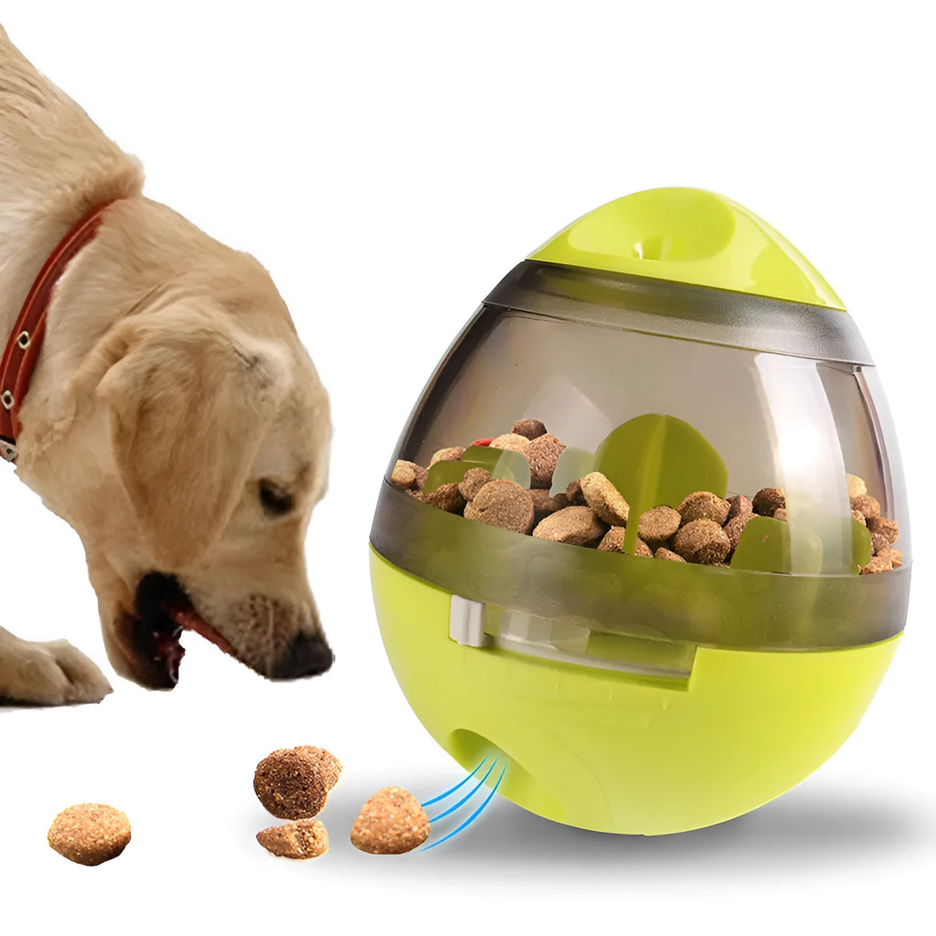 Pet food feeder dispenser treat ball, tumbler design, 138g, 100x117mm, Green or Pink, for dogs and cats