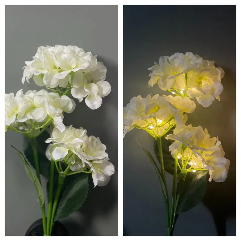 Solar hydrangea garden decorative light in rubber construction with plants modelling design