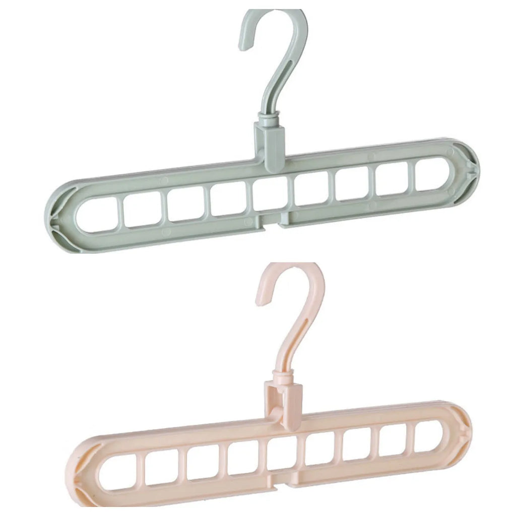 Plastic storage hanger with rotating handle in pink or green, 33 cm long, for heavy clothing