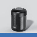 Black wireless portable Bluetooth speaker with 30W output, 1500mAh battery, measuring 72mm by 99mm