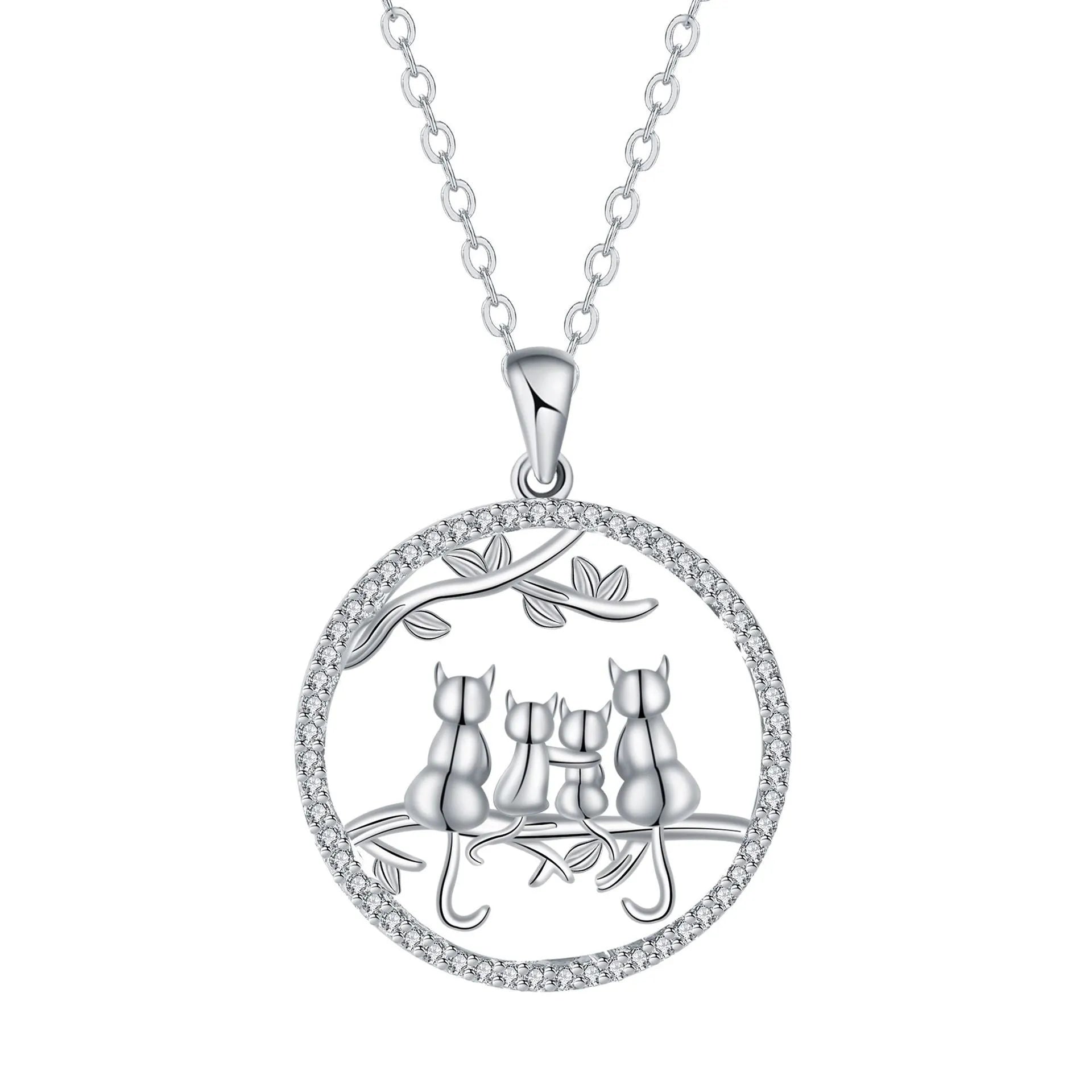 Original design copper cat pendant necklace with a cross chain, featuring a four kitten pattern.