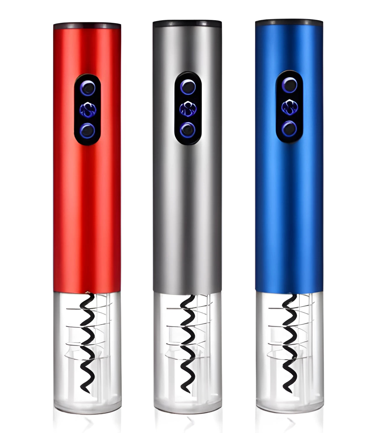 Silver aluminium alloy electric wine bottle opener with integrated foil cutter