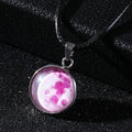 Time Stone constellation pendant necklace with organic glass pendant and alloy chain, showing adjustable length and colour options.