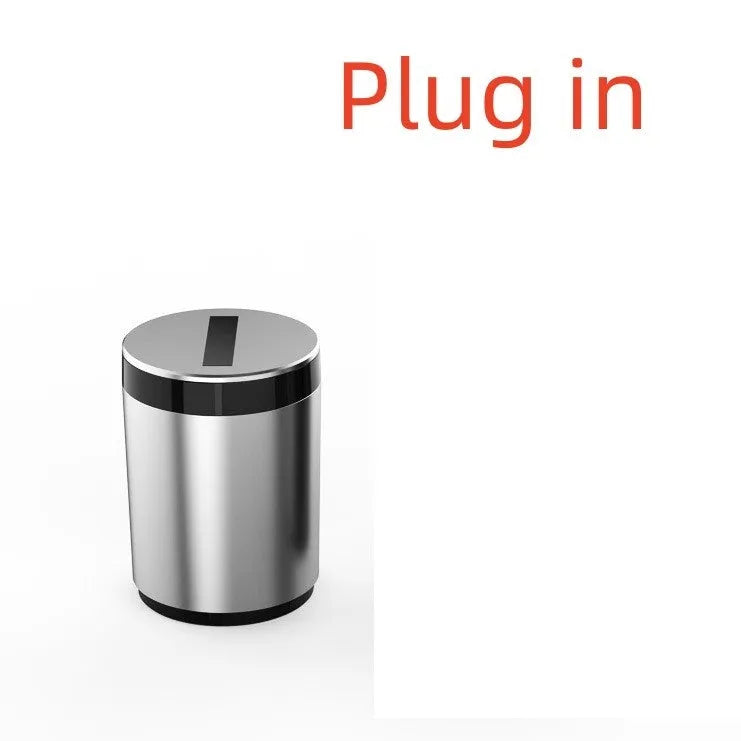 Silver aluminium alloy automatic induction ashtray for car or home use.