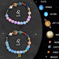 Twelve Zodiac Sign beaded bracelet set with natural stone beads and adjustable closures on a wrist