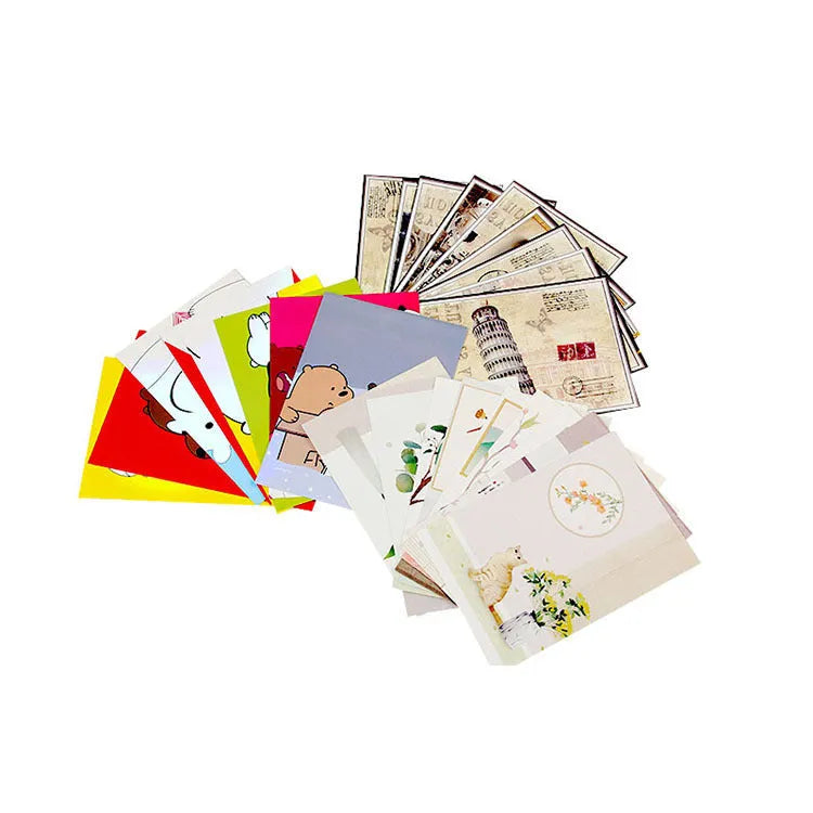 Set of 9 Japanese-style postcards featuring ink painting, cat, and worldwide designs for multiple occasions