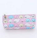 Blue triangle PU leather stationery bag with cartoon expressions and large zipper