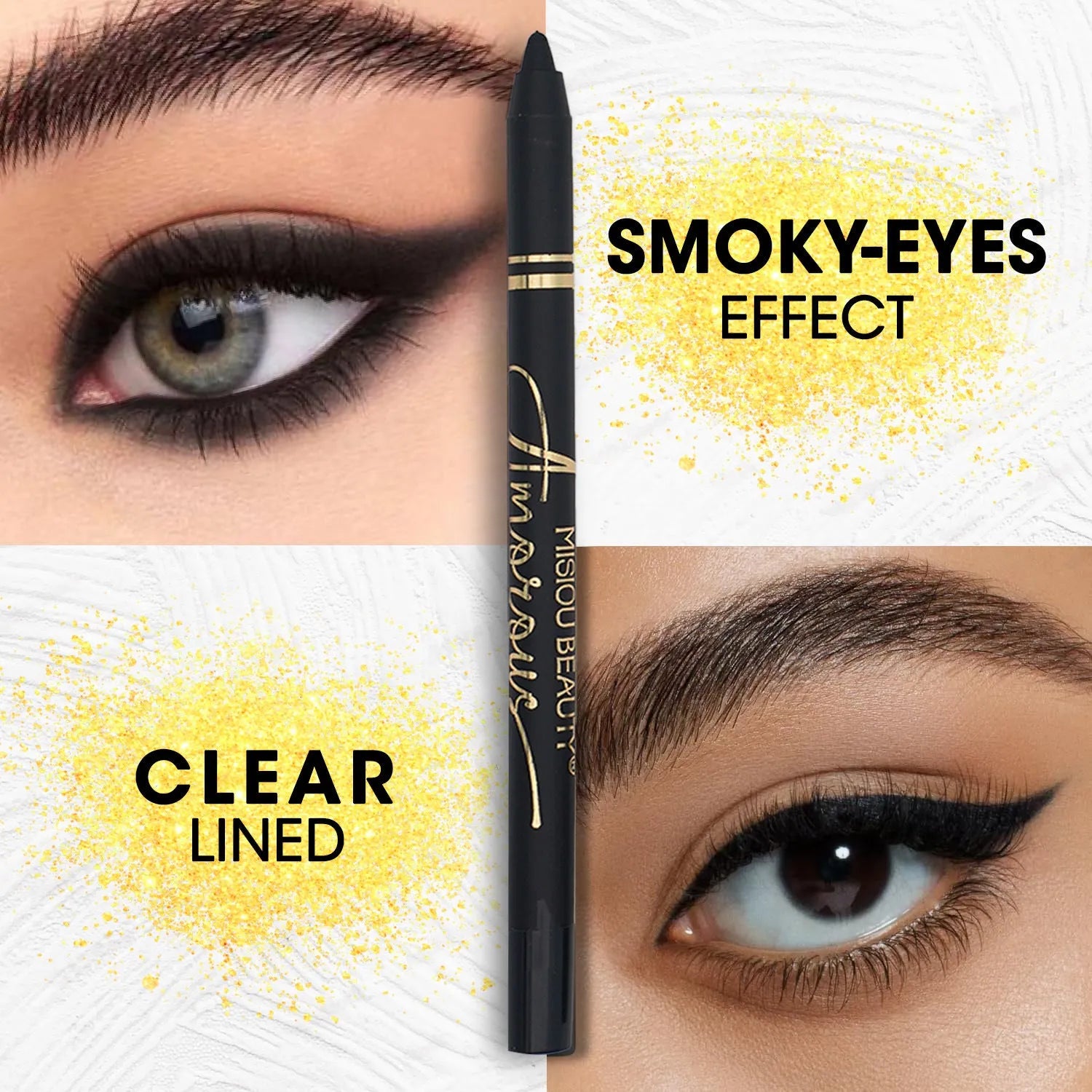 Black waterproof liquid eyeliner with applicator for smooth uniform application