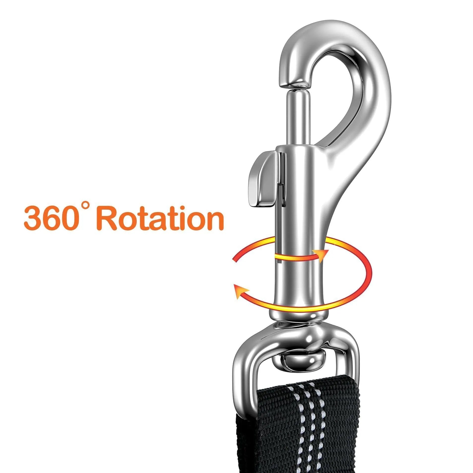Nylon dog tow rope with metal buckle fastener in assorted colours on a white background.