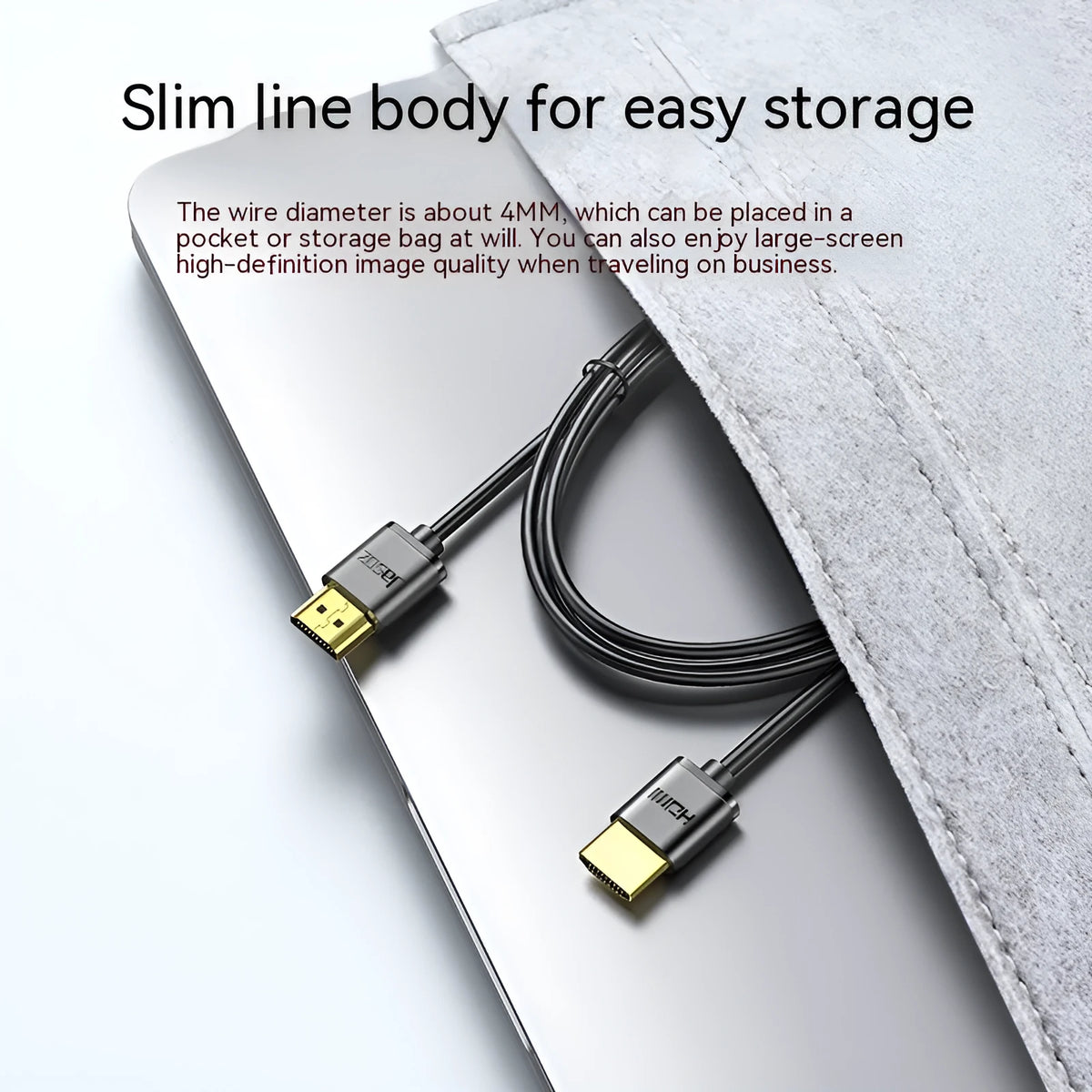 Flexible HDMI video cable with gold-plated connectors and hairline rule design, available in multiple lengths.
