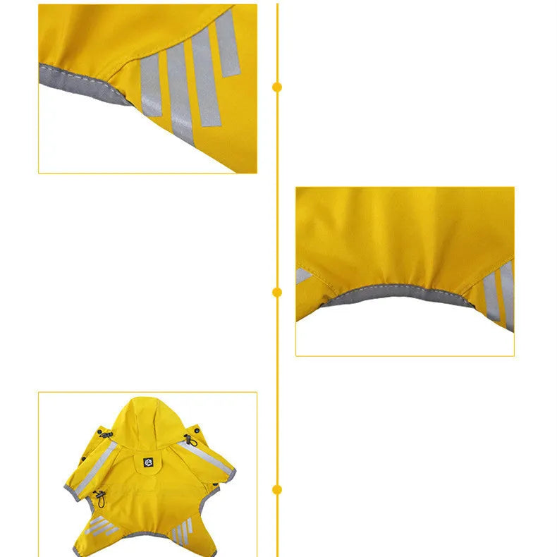 Dog raincoat four feet waterproof rain cape in pink, blue, or yellow, sizes S to XXL