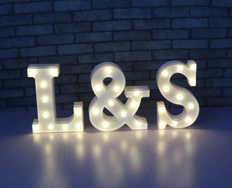 White LED letter marquee sign, 22cm high, warm white LEDs, plastic alphabet lamp for indoor party and home decor