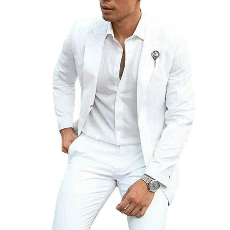 Men's white two-piece slim fit suit for weddings and business, sizes XS to 5XL