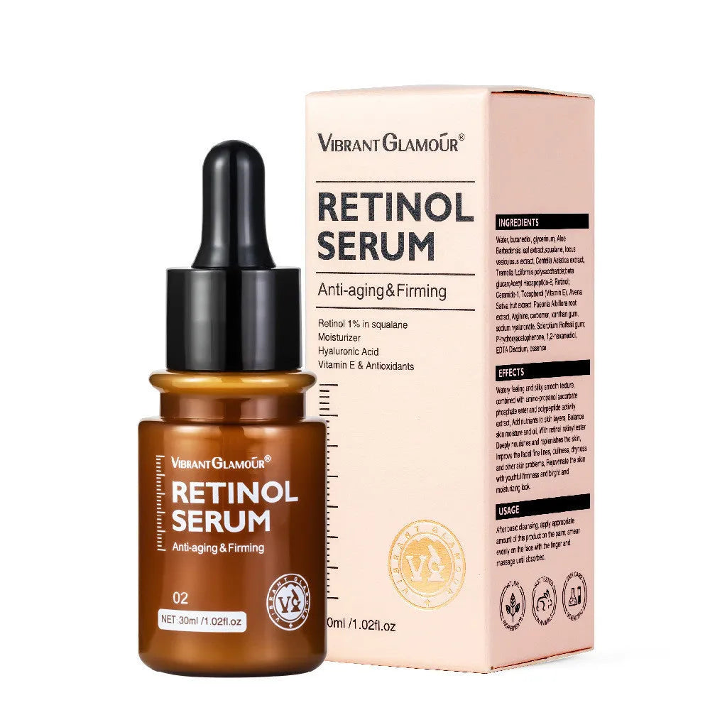 30g bottle of retinol facial serum for reducing fine lines and dry skin.
