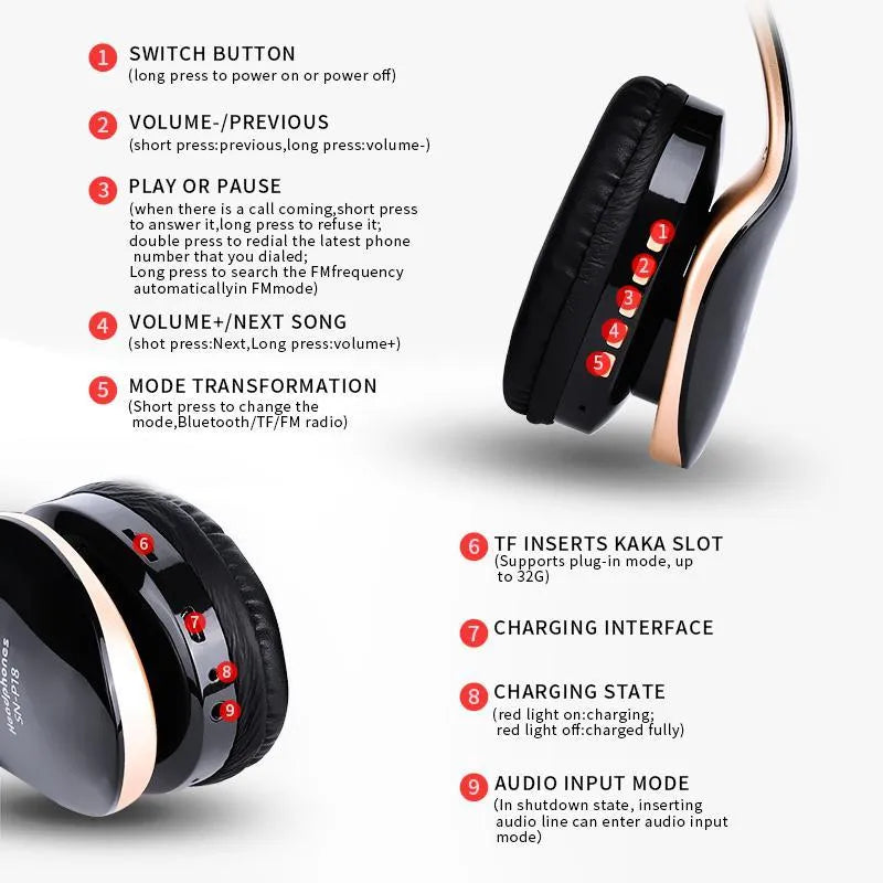 HobbyLane Bluetooth headset in black, red or white with 40mm drivers and 1.2m cable