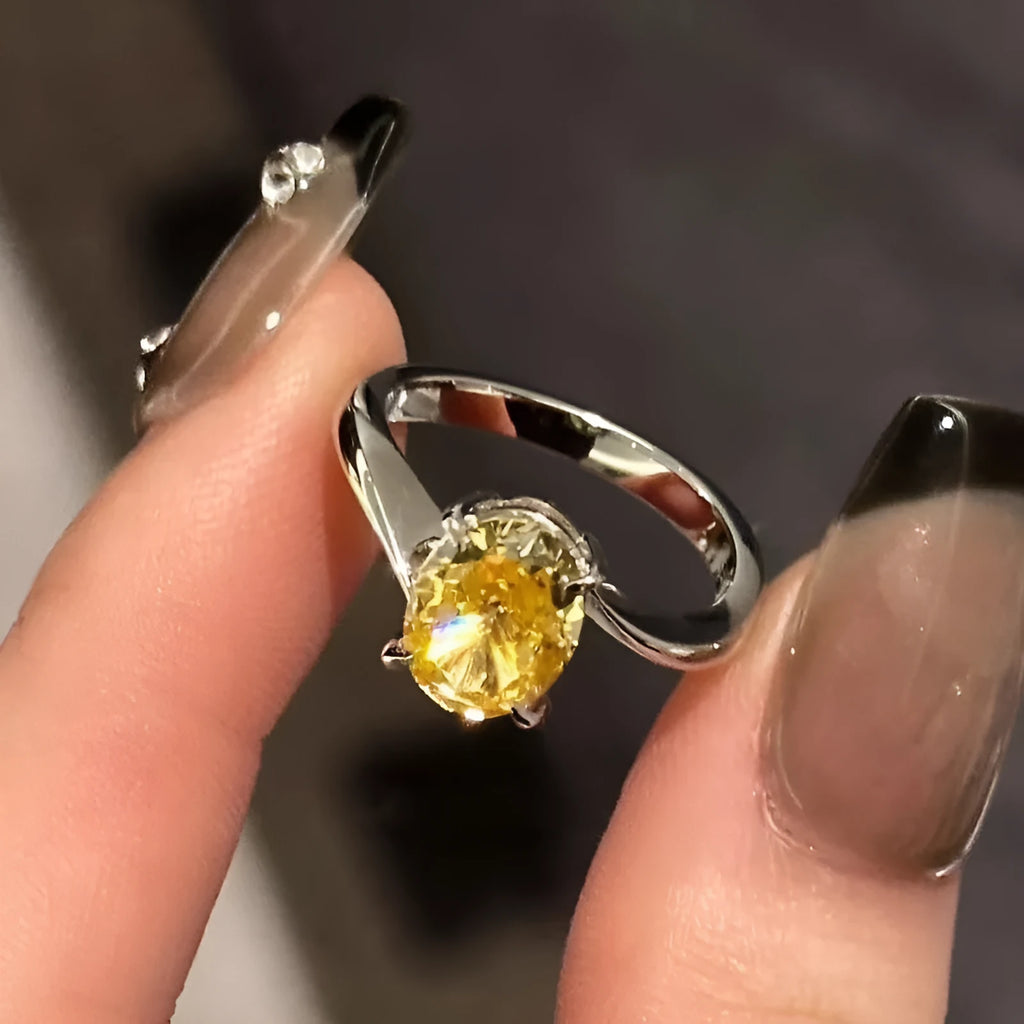 Women's yellow rock sugar fashion ring made from copper with Seiko treatment