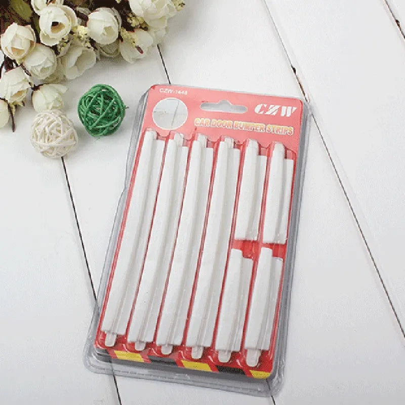 White plastic car door side bumper strip measuring 1.5cm wide with adhesive backing for scratch protection