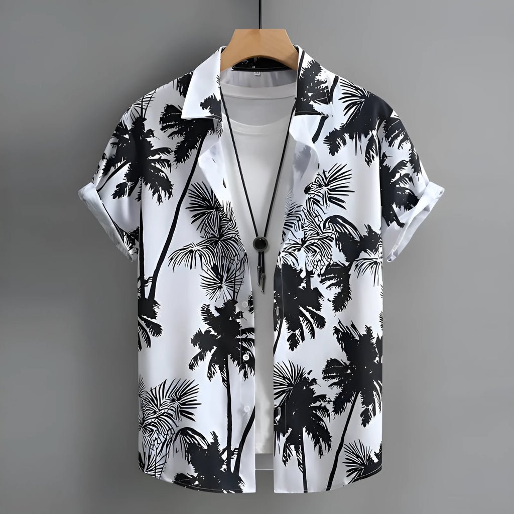 Hawaiian men's short-sleeved shirt with 3D printed colour pattern, regular cut cardigan style