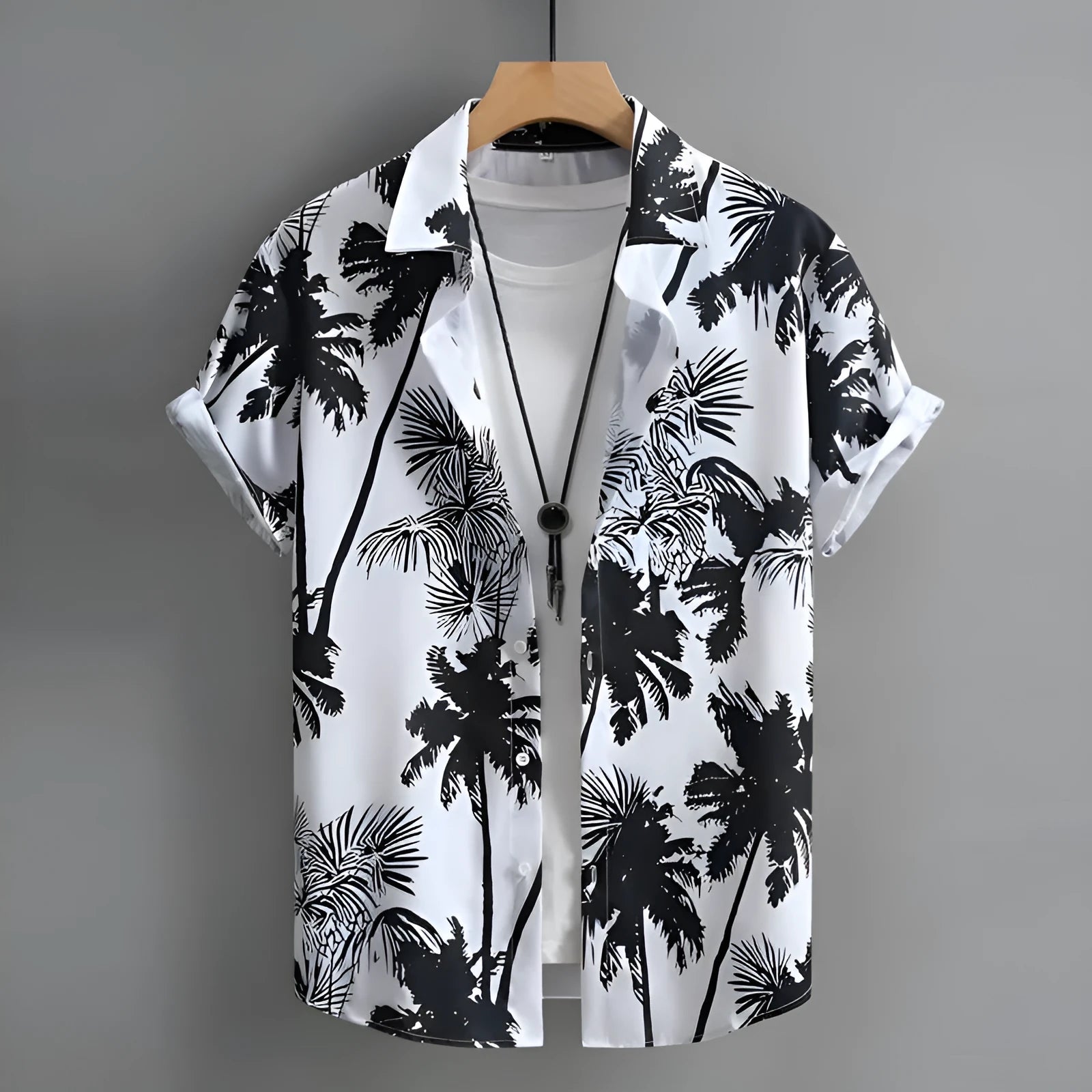 Hawaiian men's short-sleeved shirt with 3D printed colour pattern, regular cut cardigan style