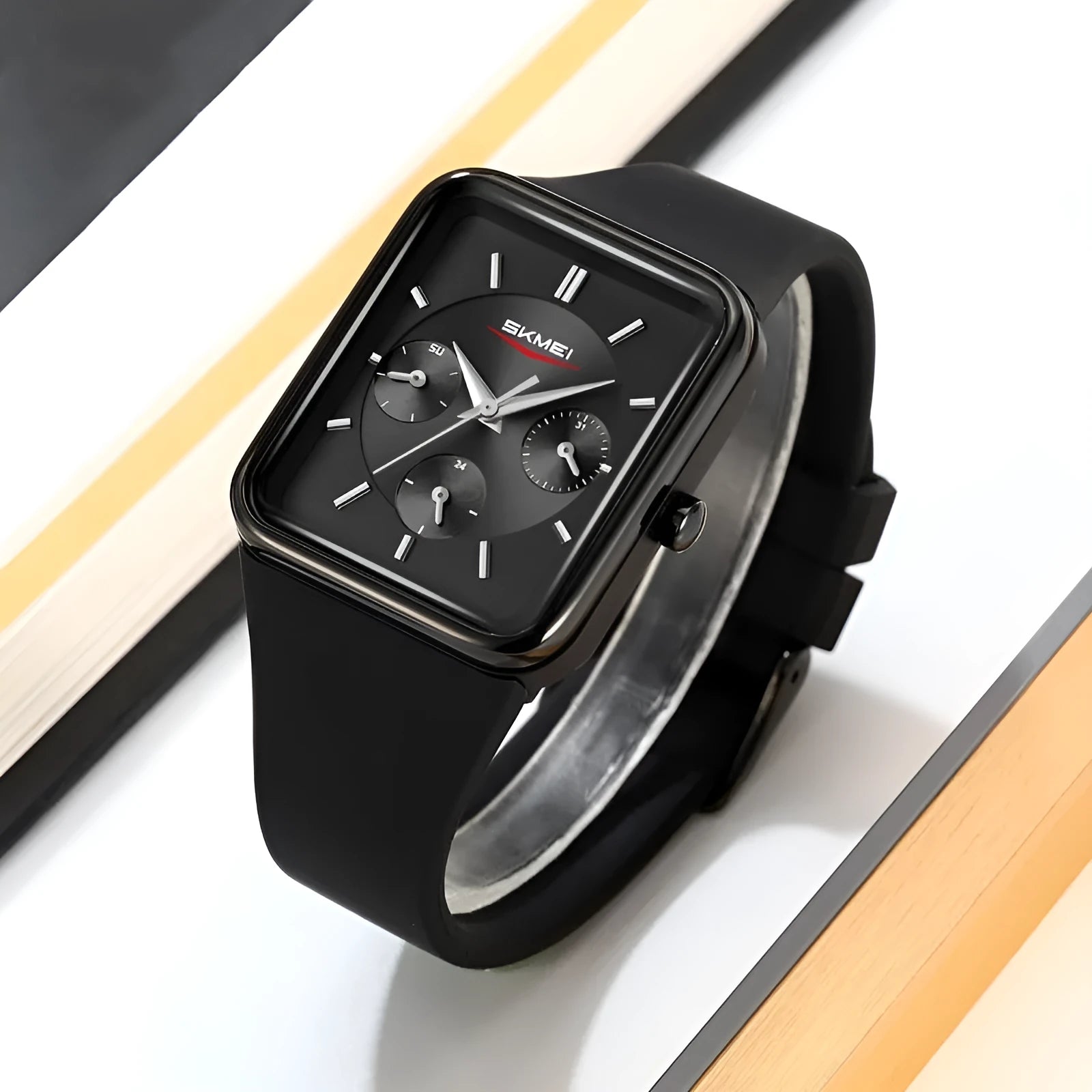 Square silicone waterproof watch for girls with thin 10.8mm case in multiple colour options