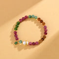 Geometric tourmaline and chalcedony crystal bracelet with 6.5mm beads