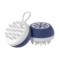Yellow silicone pet bath brush with massage nodes and comb teeth on a white background.
