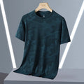 Men's loose fit camouflage short sleeve summer top in quick-drying nylon fabric.