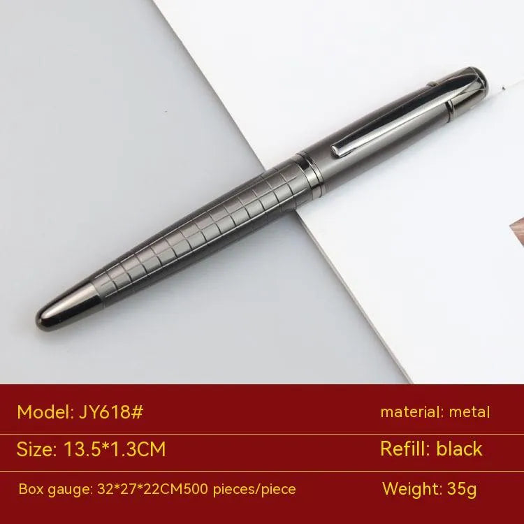 Grey aluminium metal roller pen for office signatures with black or blue water-based ink refills