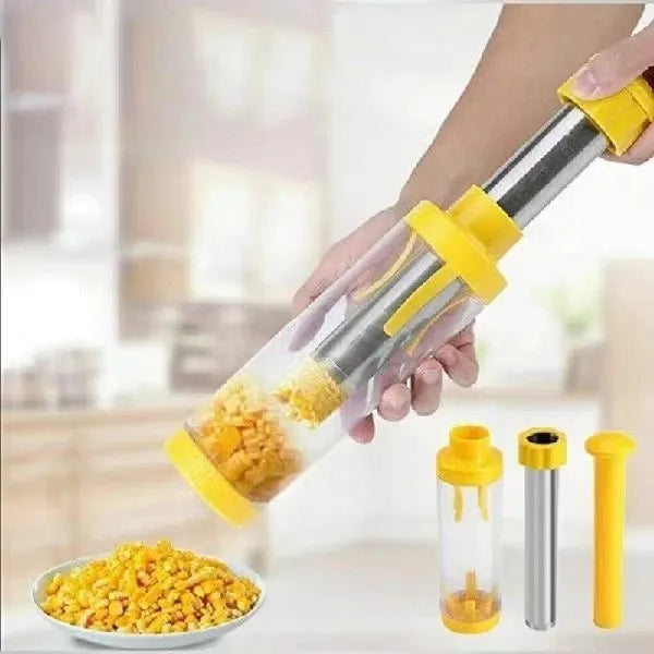 Yellow cylindrical corn stripper kitchen tool with 27cm height