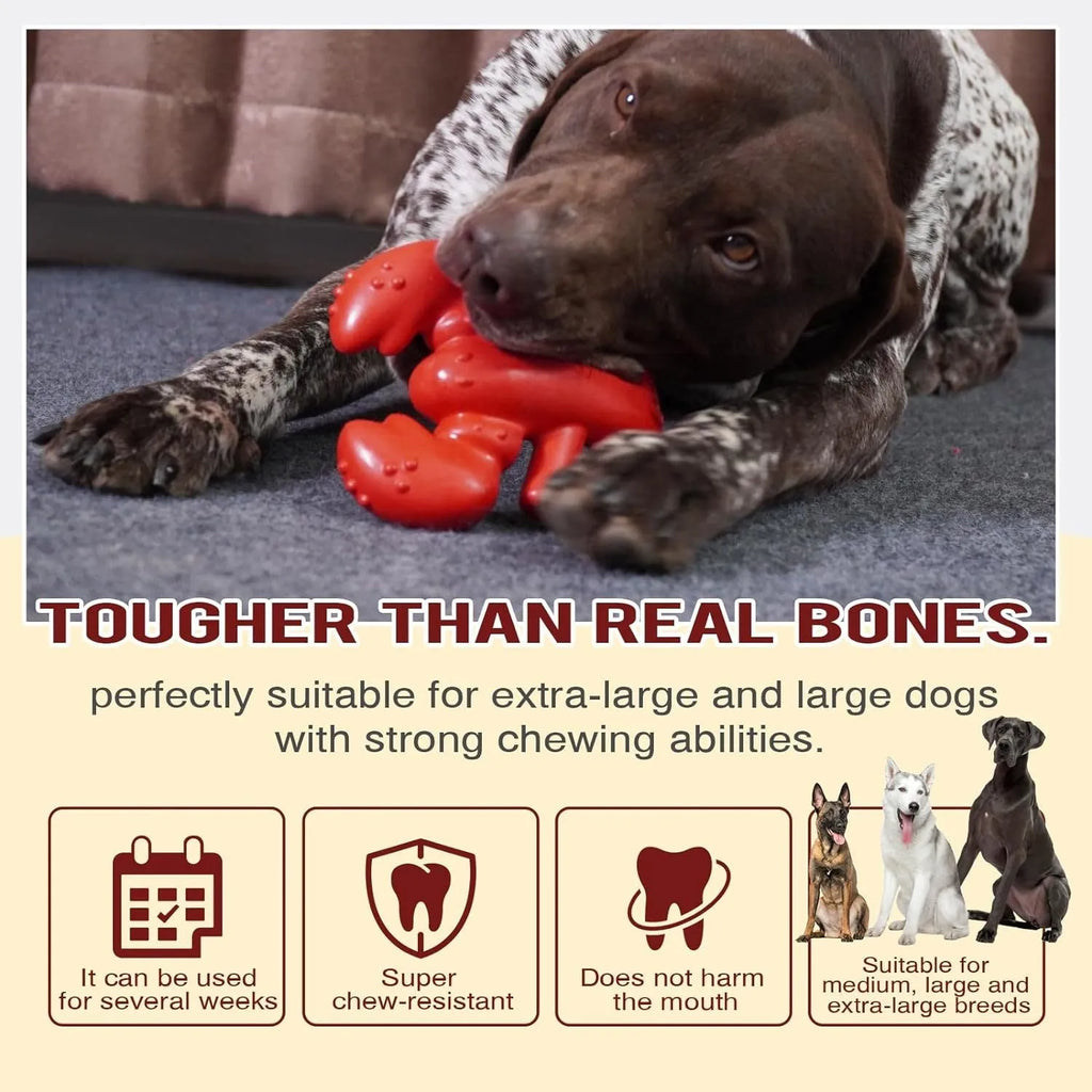 Red dog chew toy for aggressive chewers, 170mm long, 320g weight, durable hard material