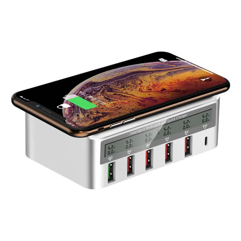 QC30 Fast Charge 6-port 50W desktop USB charger unit on a table