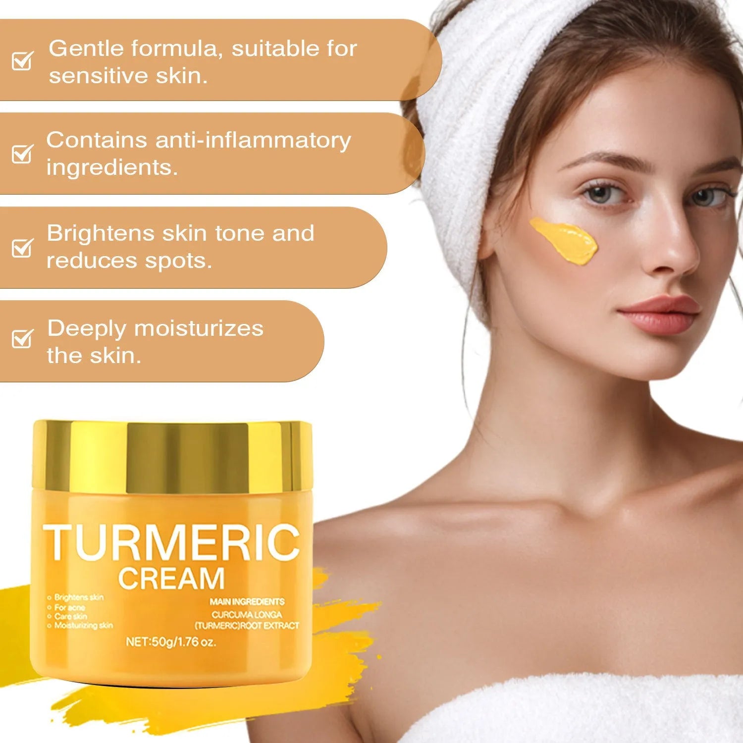 50g moisturising cream in a 53mm x 53mm x 48mm jar for skin brightening and hydration.
