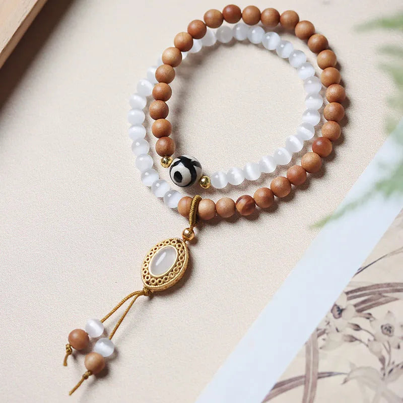 Sandalwood opal double ring retro bracelet with Tibetan beads and polished mixed materials