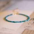 Blue and grey natural apatite crystal bracelet with diamond-shaped beads for women's wrists 14-18cm