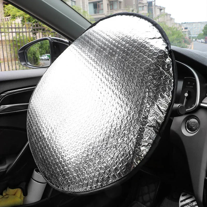 Aluminium foil steering wheel sunshade cover with brand LOGO pattern for general vehicle models