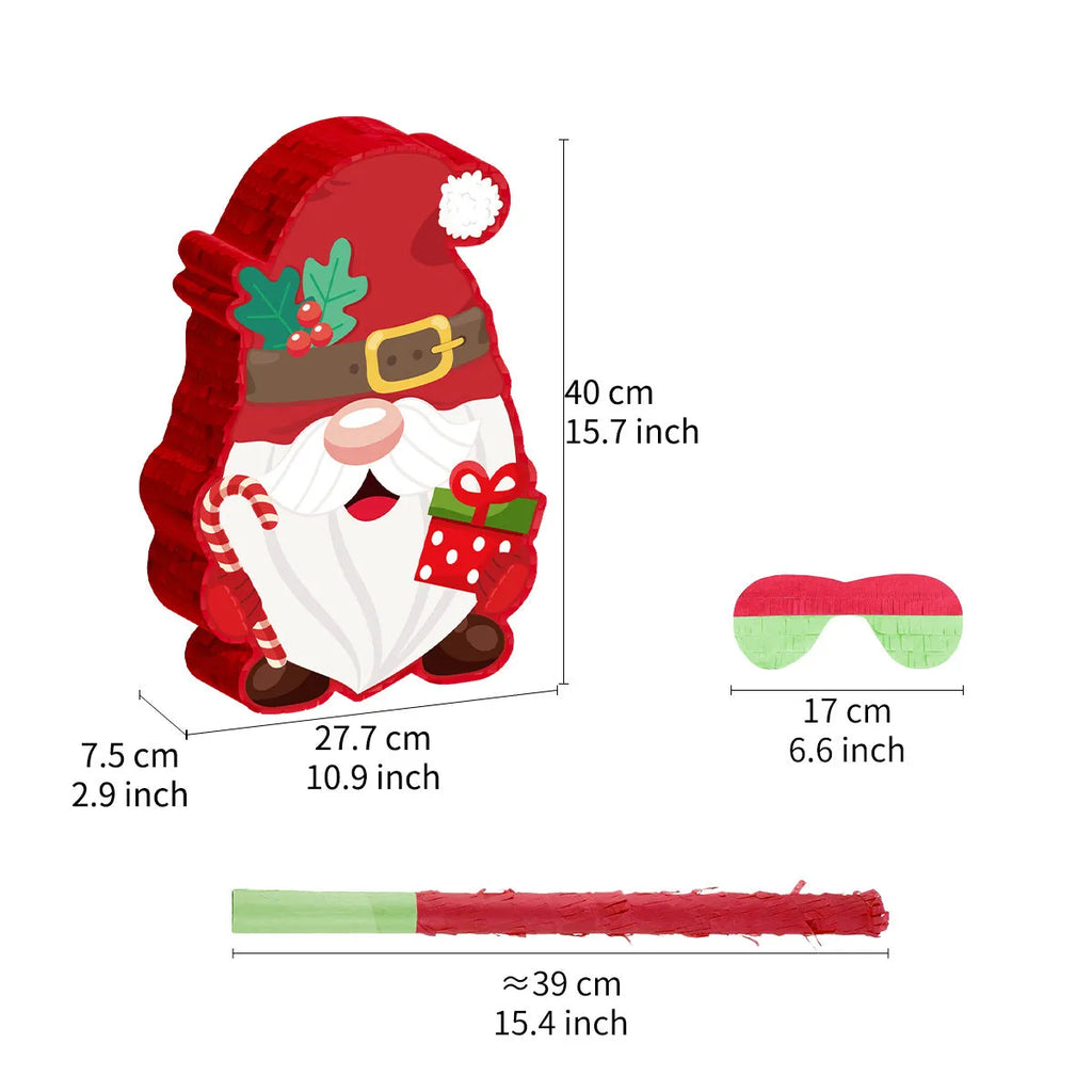 Christmas dwarf pinata decoration with strike stick and eye mask for party games